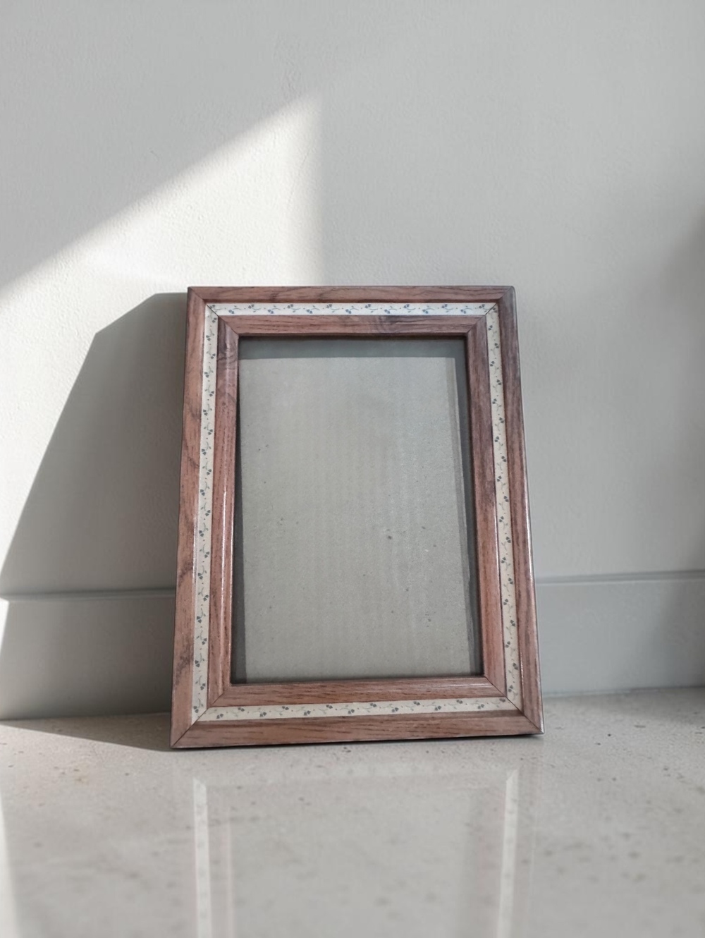 Blue Belle Vintage Picture Frame with Floral Inlay, 1987
